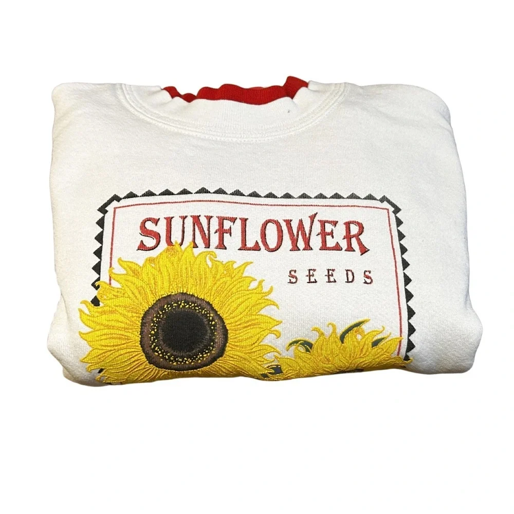 Vintage Morning Sun Sunflower Seeds Sweatshirt USA Large Floral 90s Cottagecore - Picture 5 of 13
